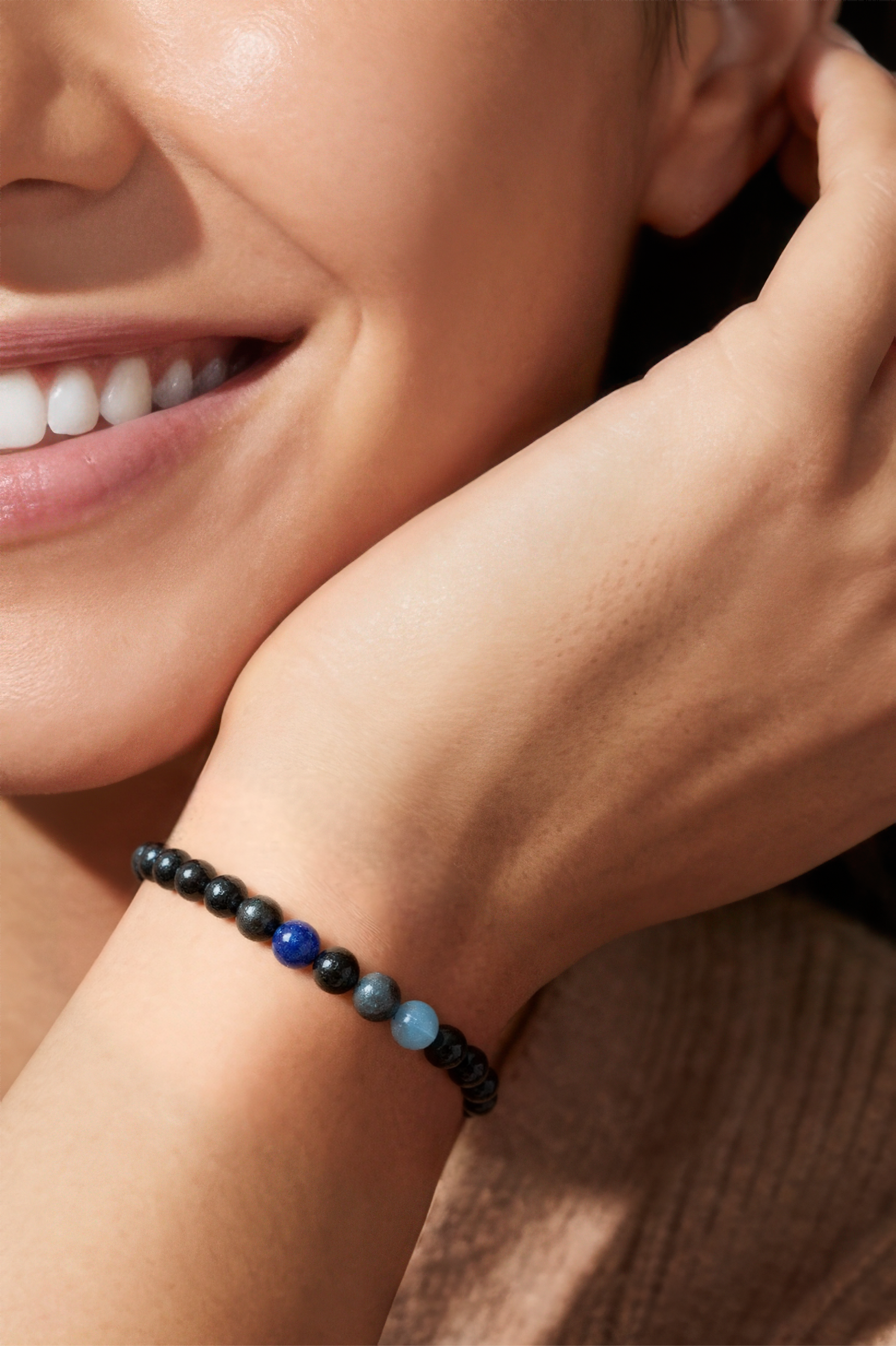 Aquamarine Water element crystal bracelet worn on wrist
